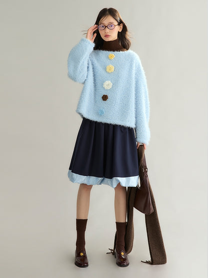 Flower-Motif Retro Sweet Loose Mohair-Knit