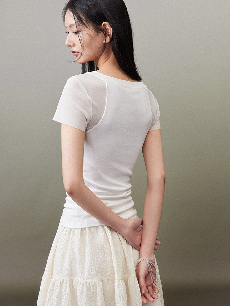 Asymmetric Double Layer Short-sleeved T-shirt