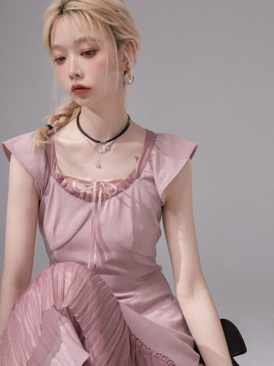 Layered Pleated Flying Sleeve Dress