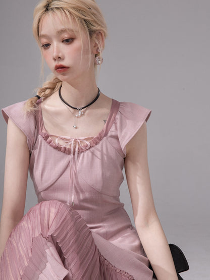 Layered Pleated Flying Sleeve Dress