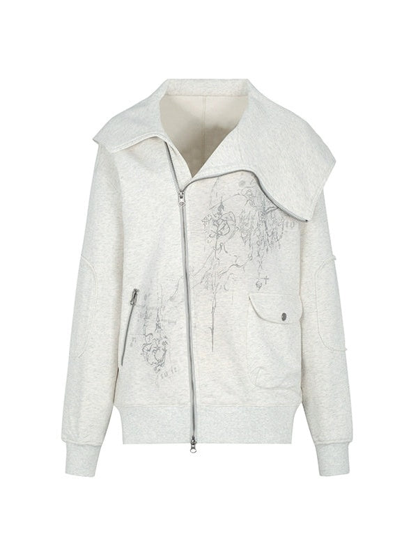 Asymmetrical Loose Zippe Sweat Jacket