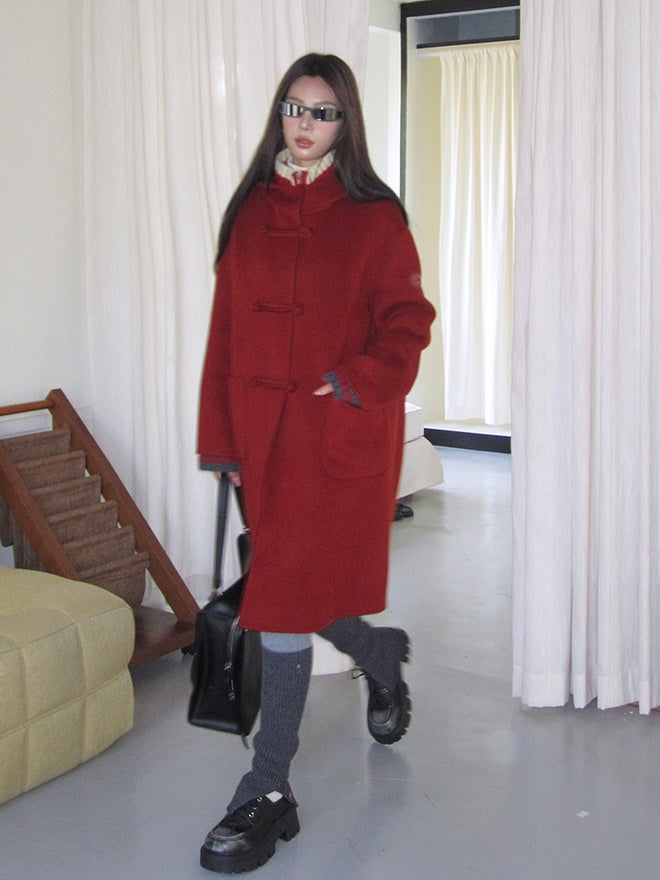 Vivid Hoodie Oversize Wool Simple Long-Coat