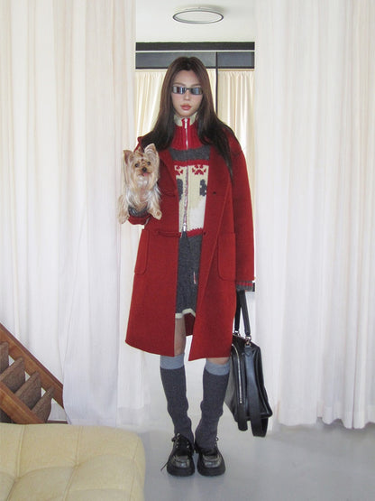 Vivid Hoodie Oversize Wool Simple Long-Coat