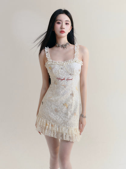 Butterfly Lace Embroidered Strap Dress