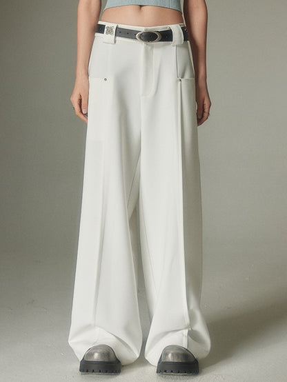 Solid Color Rivet Wide-leg Pants