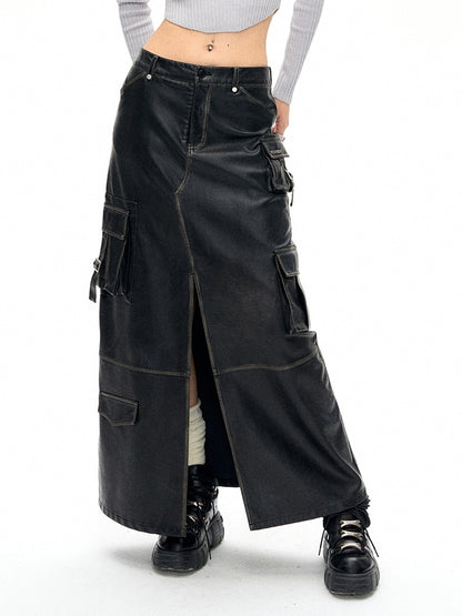 Old Polished PU Leather Skirt