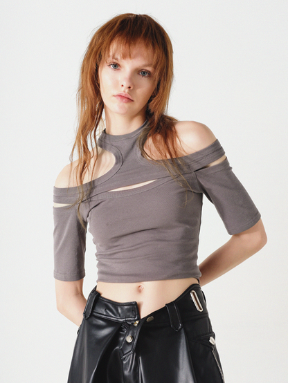 Cutout Shoulder Slim Cropped T-shirt