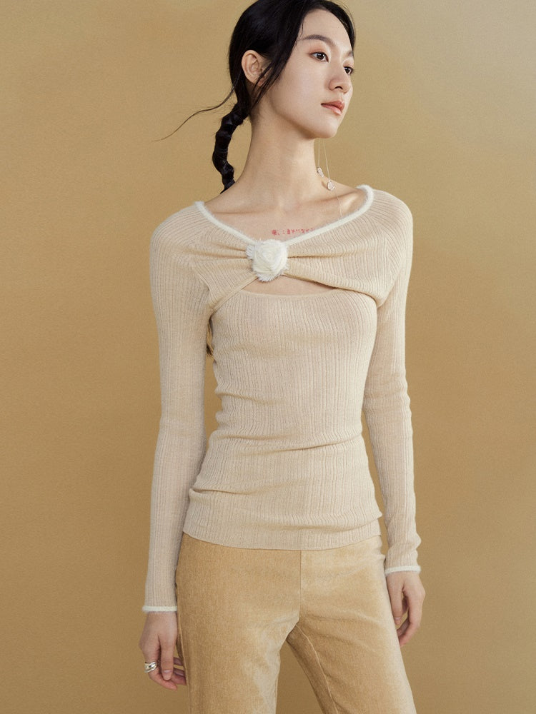 Imitation Mink Fur Stitched One-shoulder Bottoming Sweater