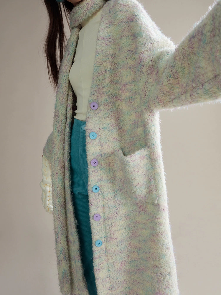 Contraste Floral Yarn Tricoted Long Cardigan