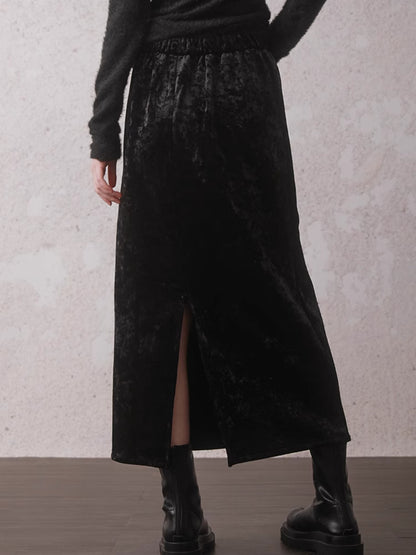 Velvet Slit Mid-Length Skirt