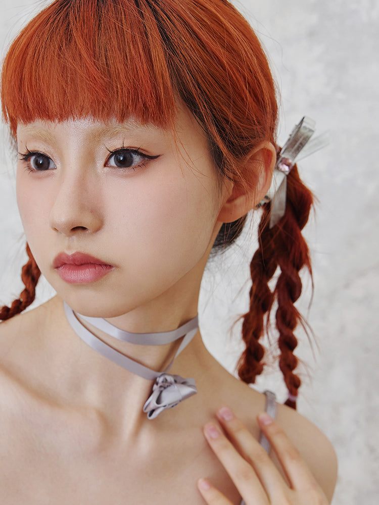 PU Zircon Bow Choker &amp; Hair Accessory