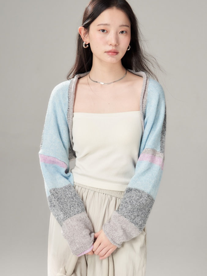 Border Curling Knitted Short Shawl Cardigan ＆ Sleeveless One-piece