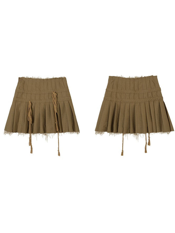 Raw Edge Design Pleated Skirt