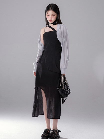 Irregular Slanted Shoulder Suspender Dress