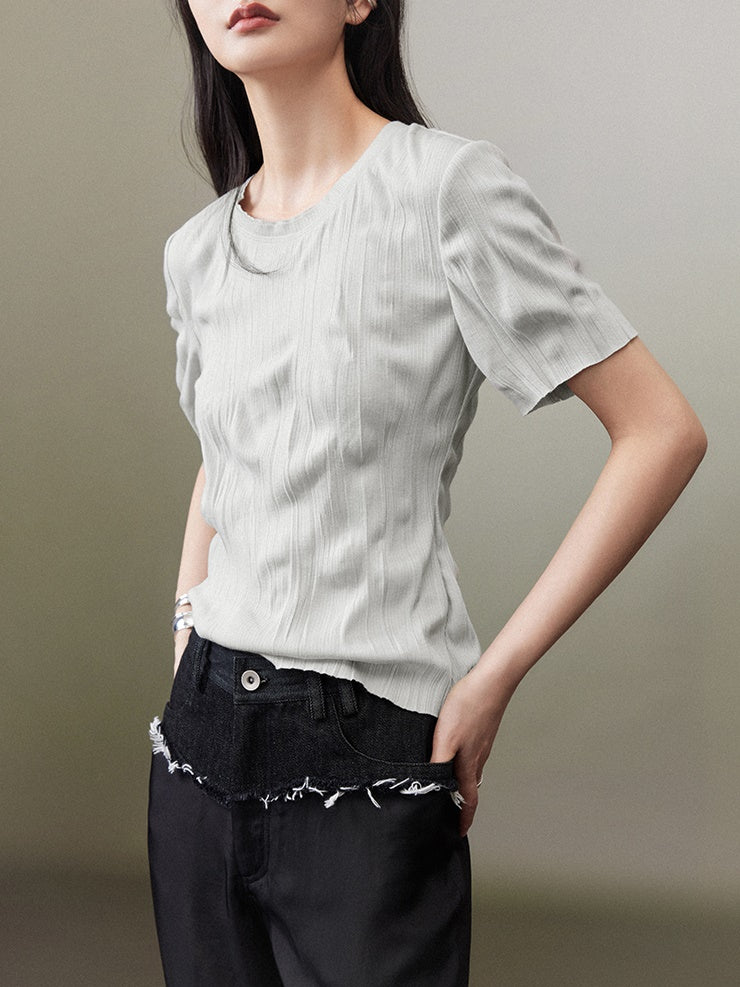 Round Neck Pleated T-shirt