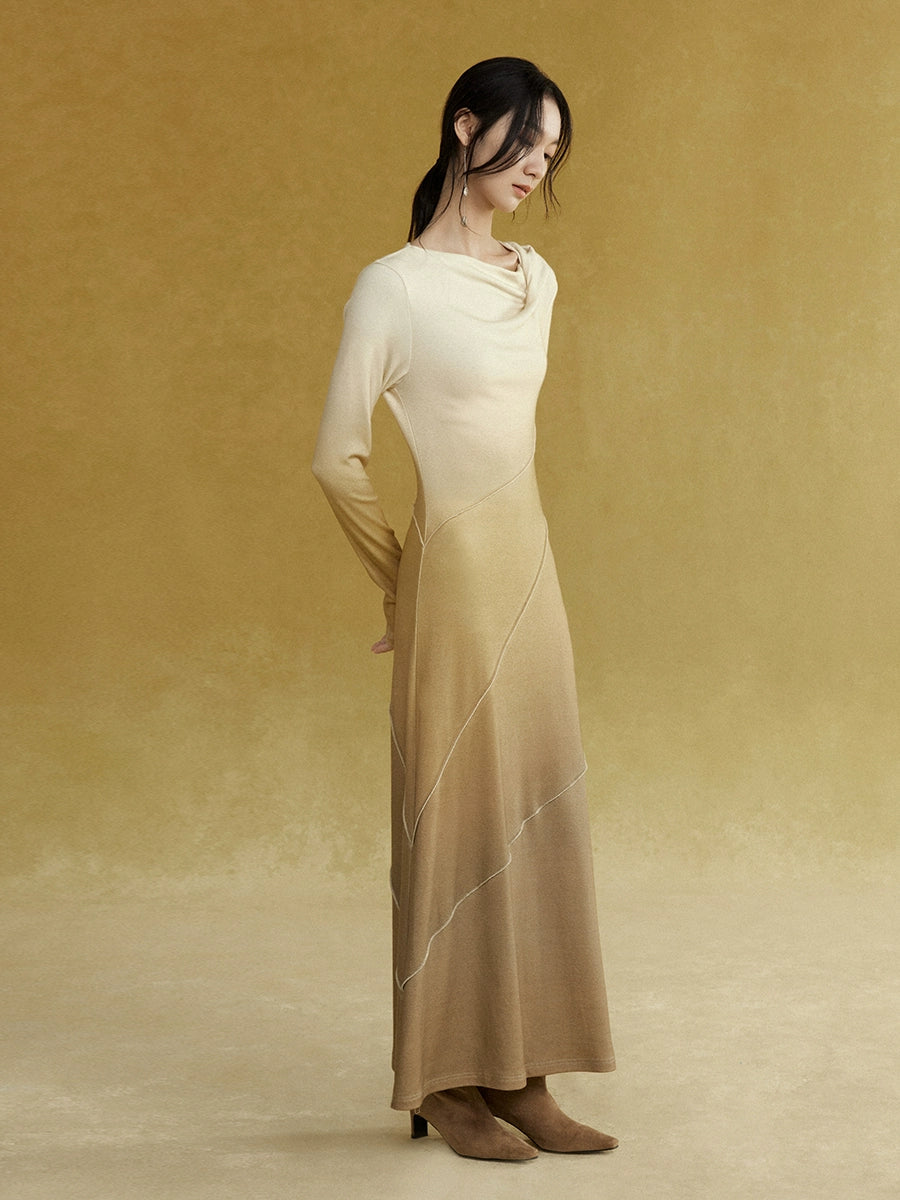 Gradient Deconstructed Collar Long Dress