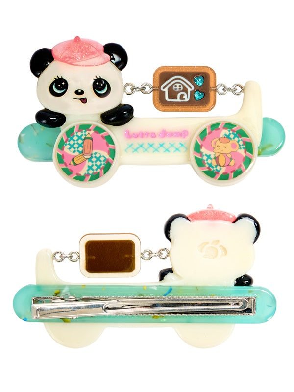 Retro Cartoon Panda Car Resin Halskette &amp; Haarclip