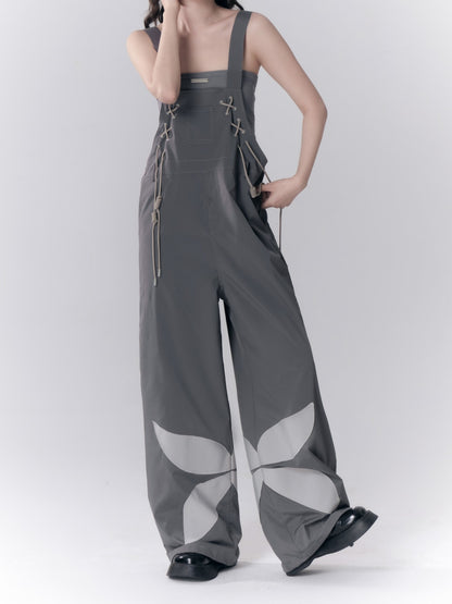 Work Butterfly Print Wide Leg Overalls