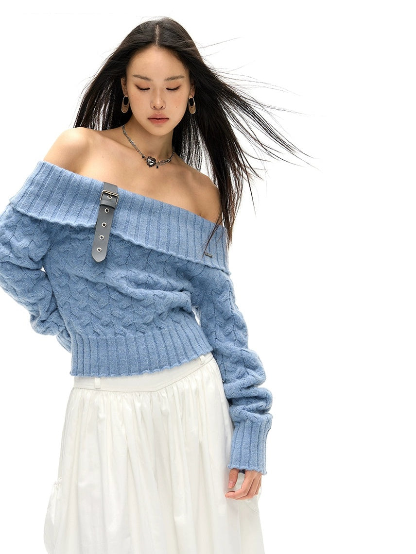 Detachable Belt One-shoulder Sweater