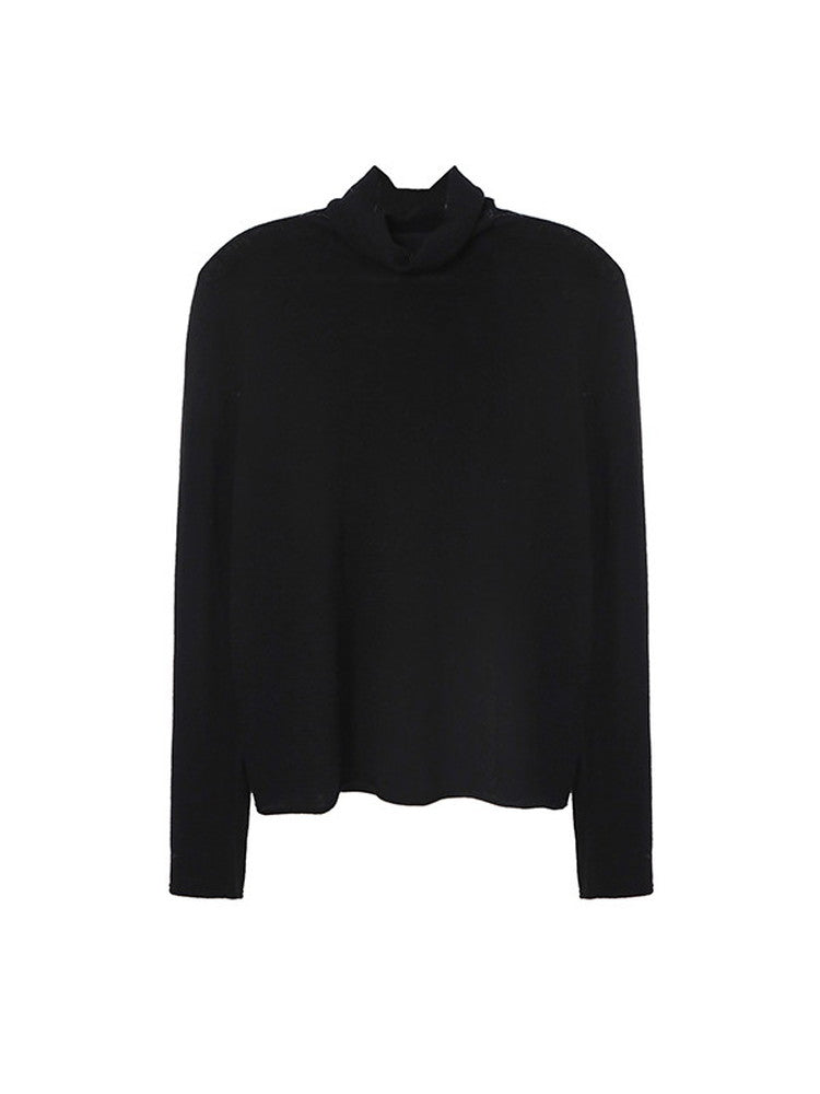 Cutsww Simple Plain Long-Sleeve High-Neck Knit