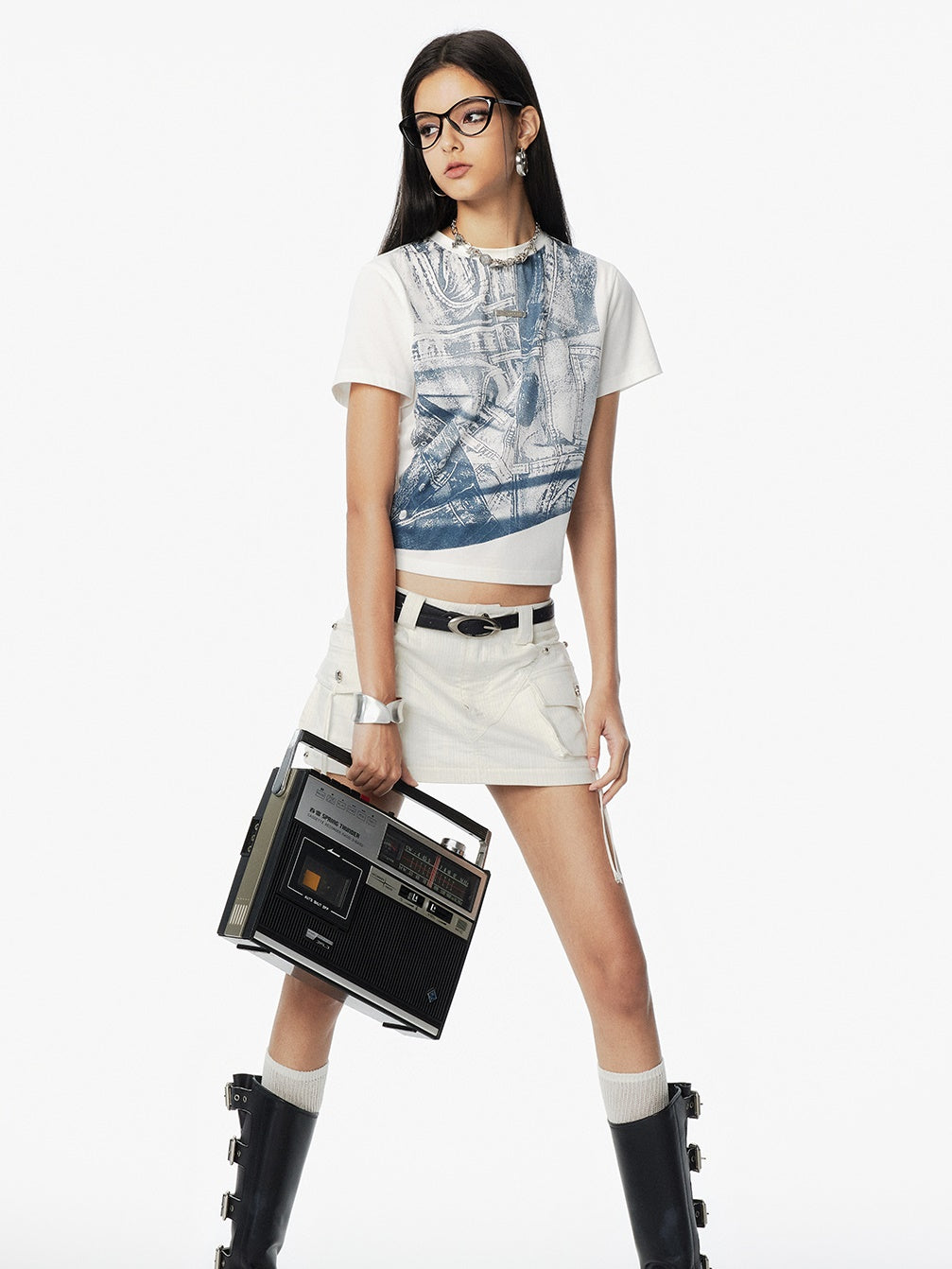 Denim Print Short-sleeved T-shirt