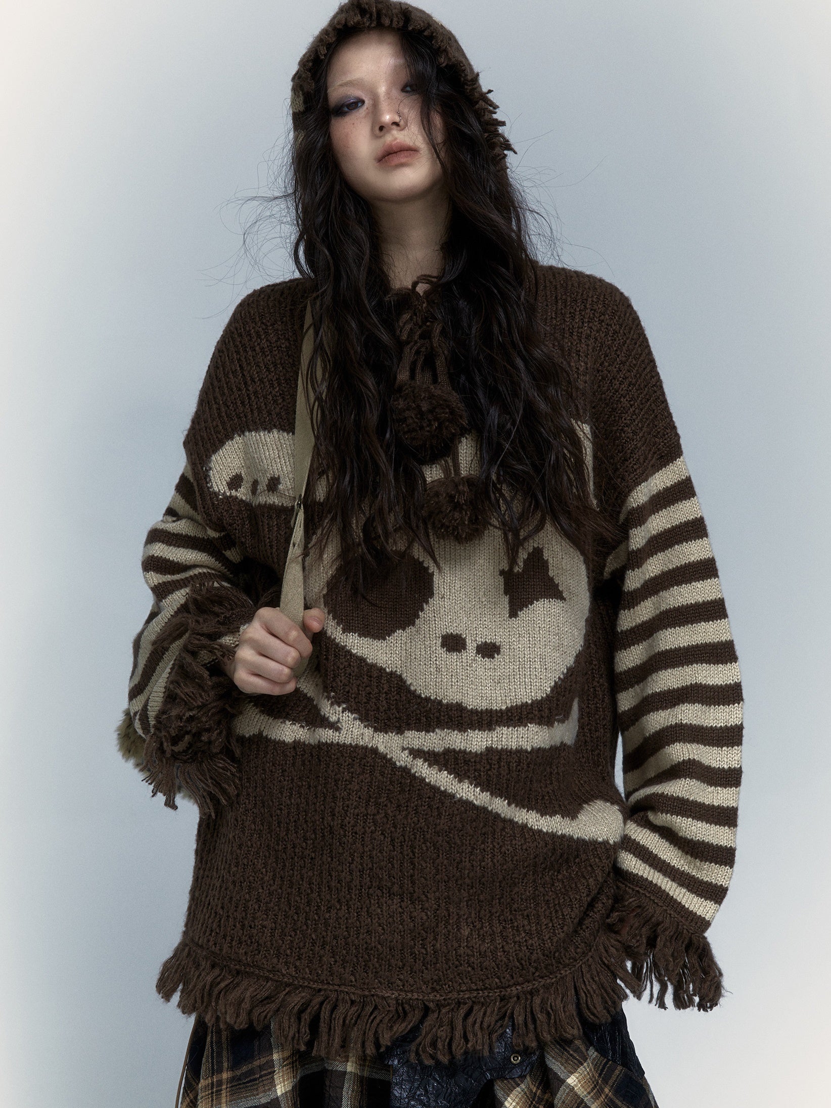 Skull Rabbit Loose Knitted Hooded Pullover