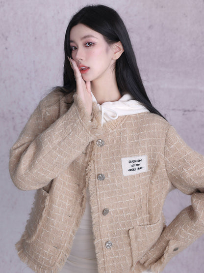 Randplaid Casual Tweed Jacke