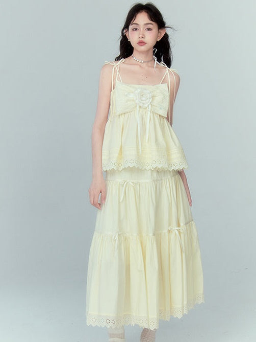 Ribbon Puffy Short Camisole ＆ Ribbon Cake Skirt