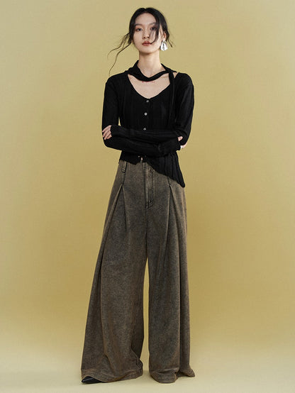 I-shaped Pleated Wide-leg Casual Pants