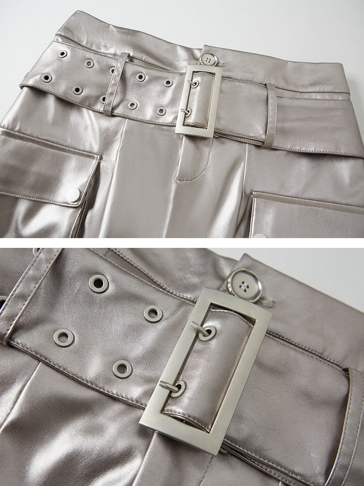 Aurora Pleated Leather Skirt