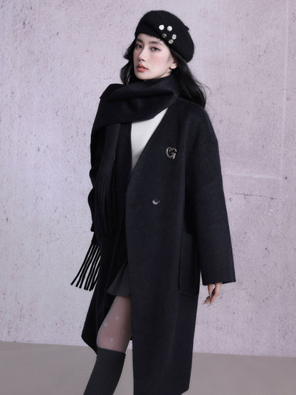 Double-sided Woolen Coat With Muffler