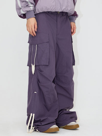 Drawstrings Color Matching Knee Pleated Loose Parachute Pants