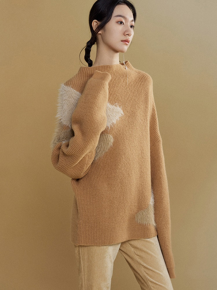 Jacquard Wooly Patchwork großer Pullover