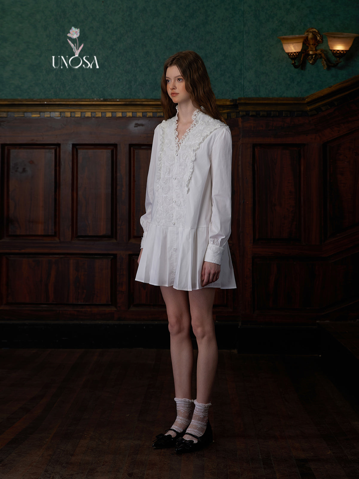 Flower Lace Stitching A-line Shirt Dress