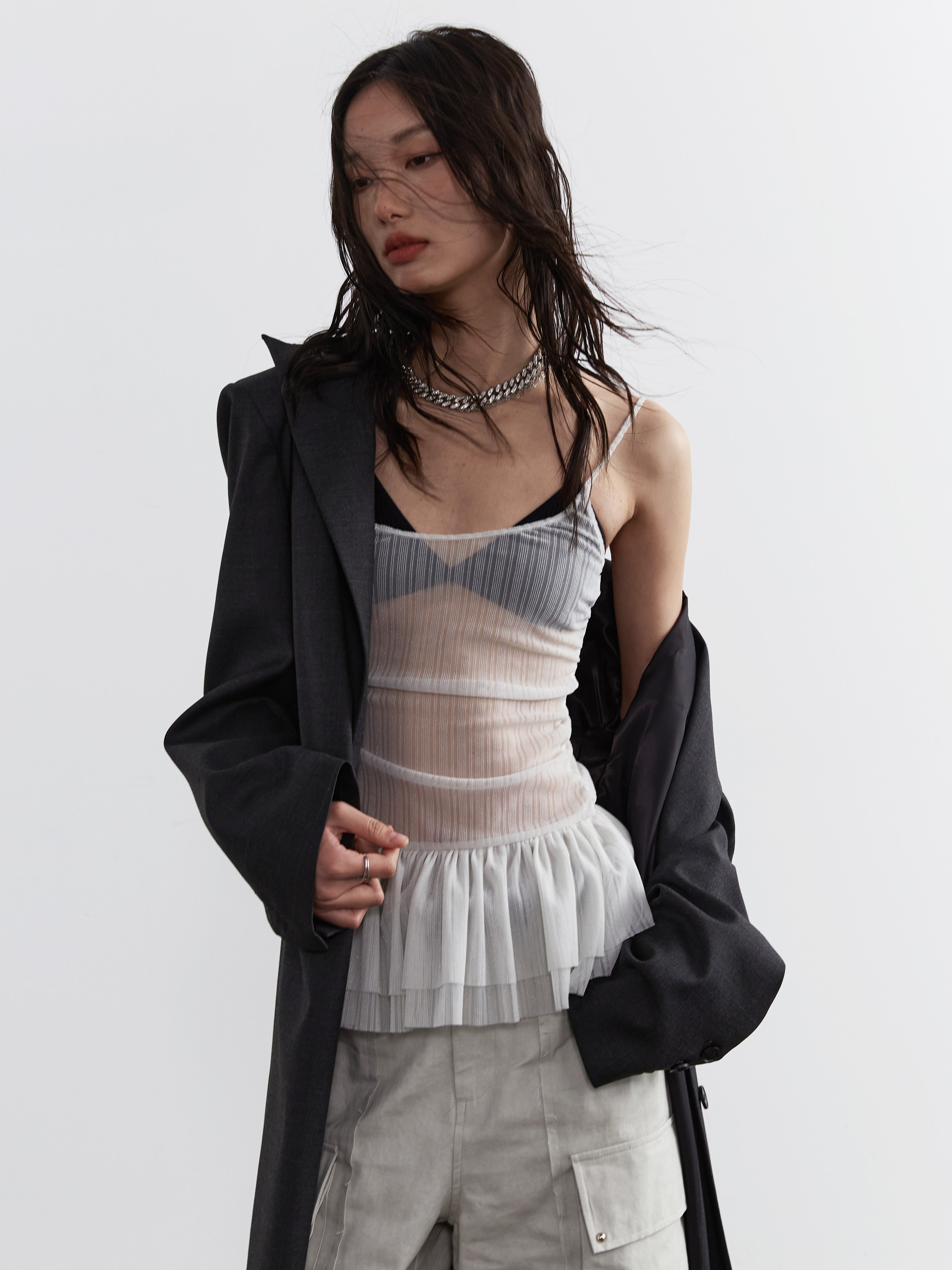 Transparent Breathing Ruffle Camisole