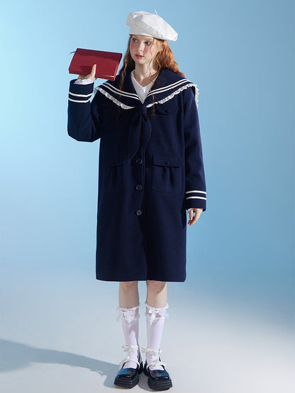 College Style Navy Collar Coat