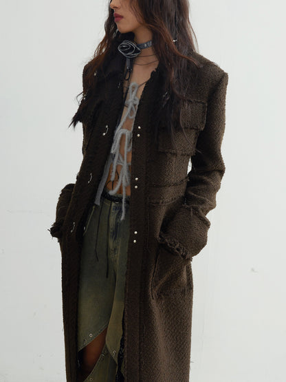 Raw Edge Long Tweed Texture Jacket