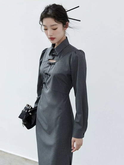 Chinese Style Hollow Mid-length Dress