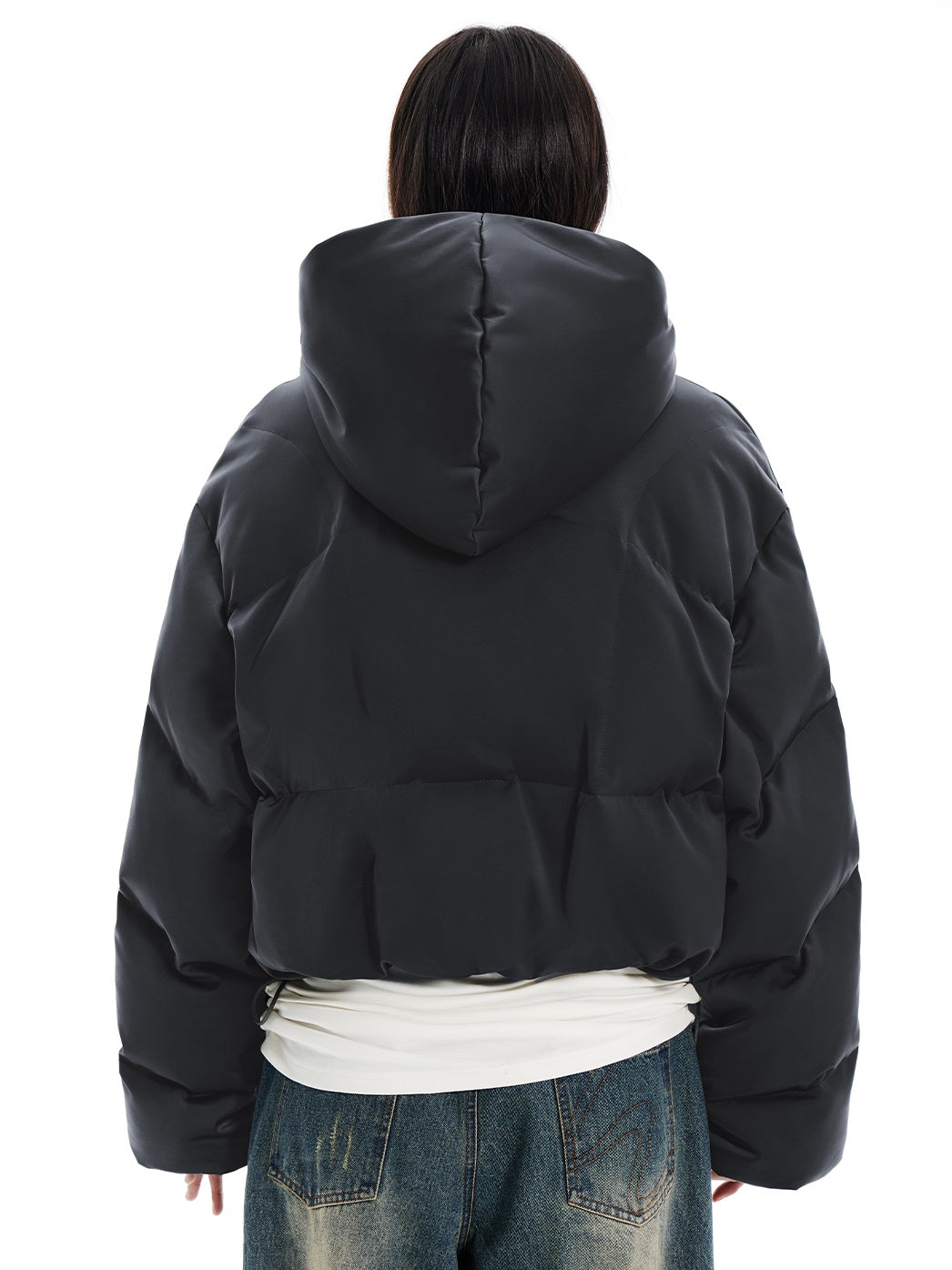 Loose Short Stand Collar Hooded Down Jacket