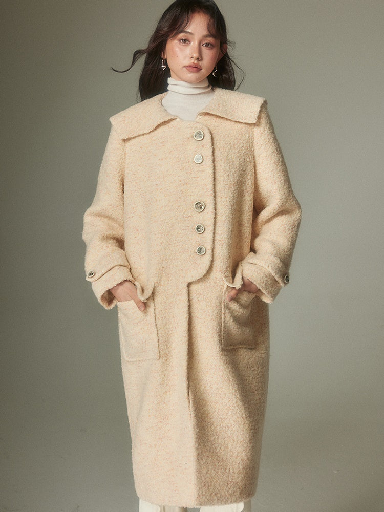 Large Lapel Design Button Middle Length Coat