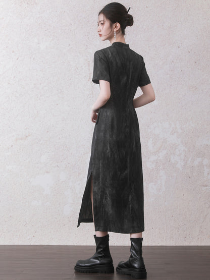 Chinese Style Gradation Wrinkled Short Sleeve Dress