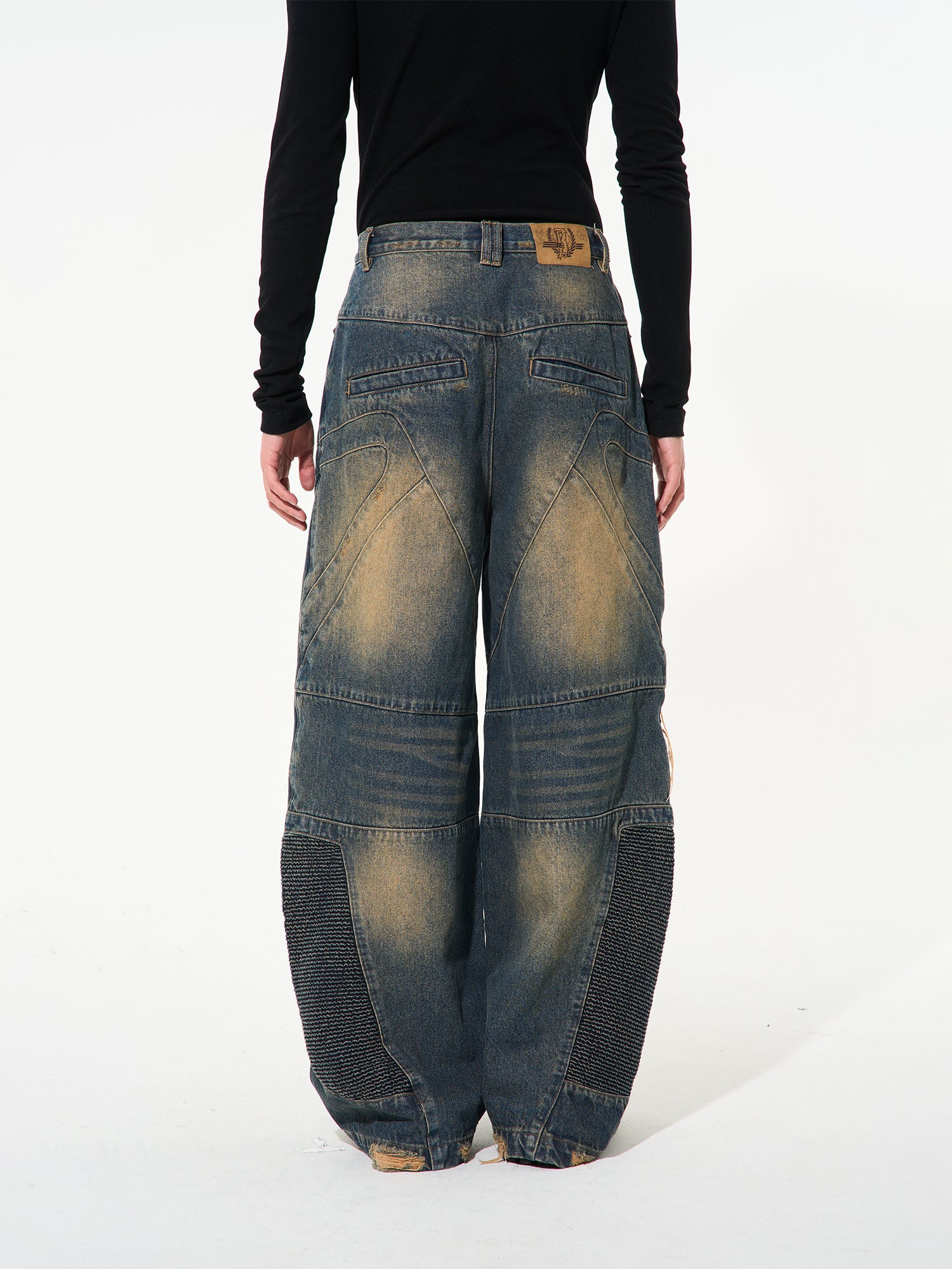 DENIM DAMAGE FADED WIDE PANTS