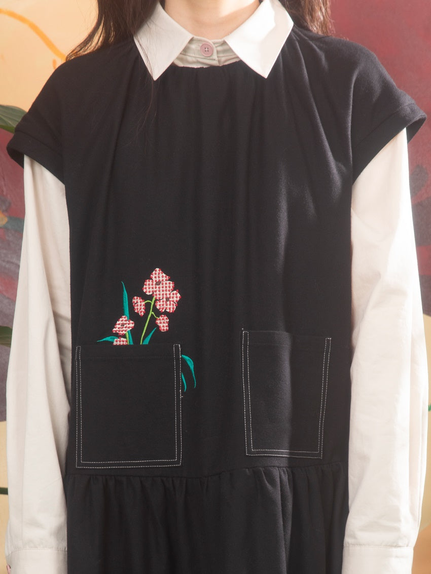 Butterfly Orchid Embroidered Sleeveless Flower Bud One-piece