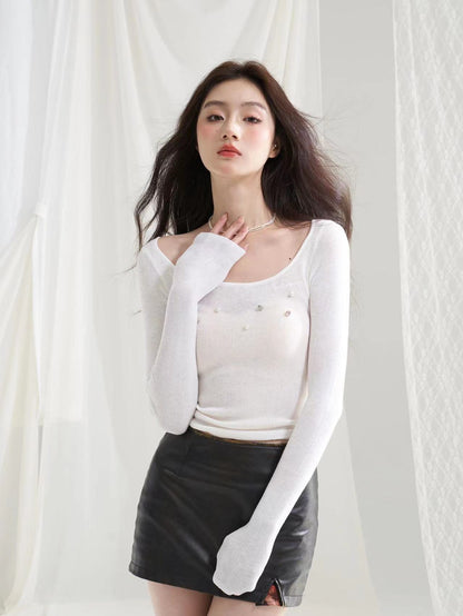 Round Neck Bijou Slim Knitted Top