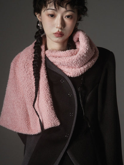 Detachable Velvet Scarf Splicing Short Coat