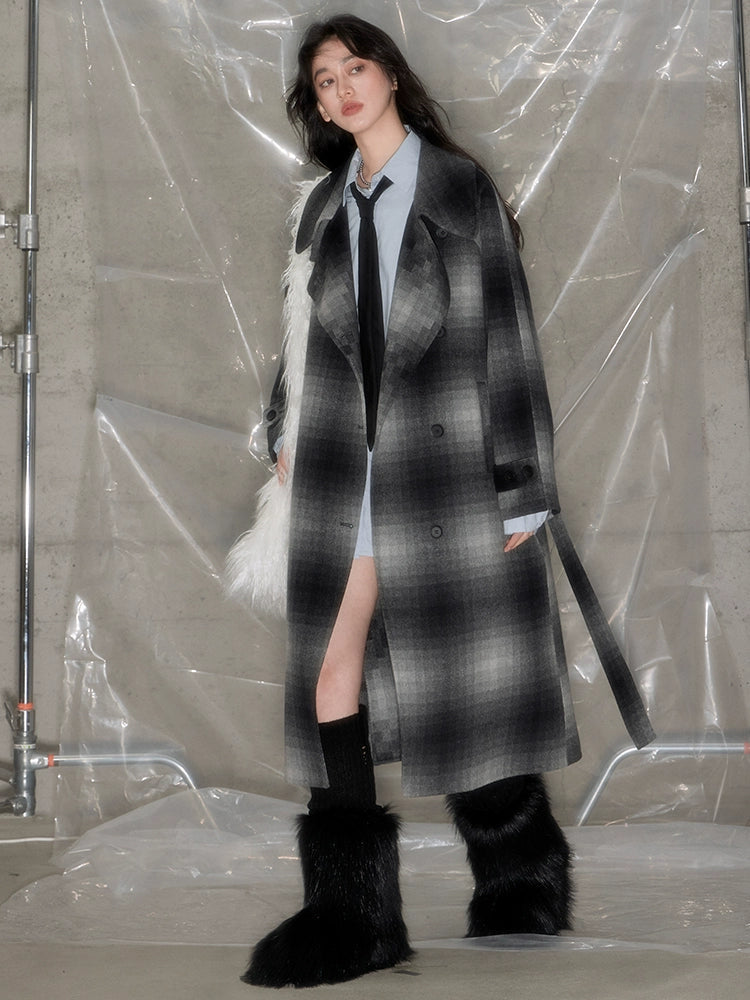 Mosaic Plaid Double-sided Wool Blend Coat