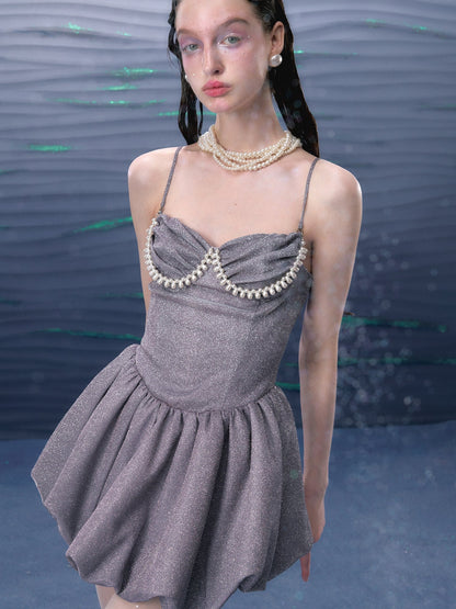 Glitter Mermaid Pearl Decorated Bud Suspender Dress