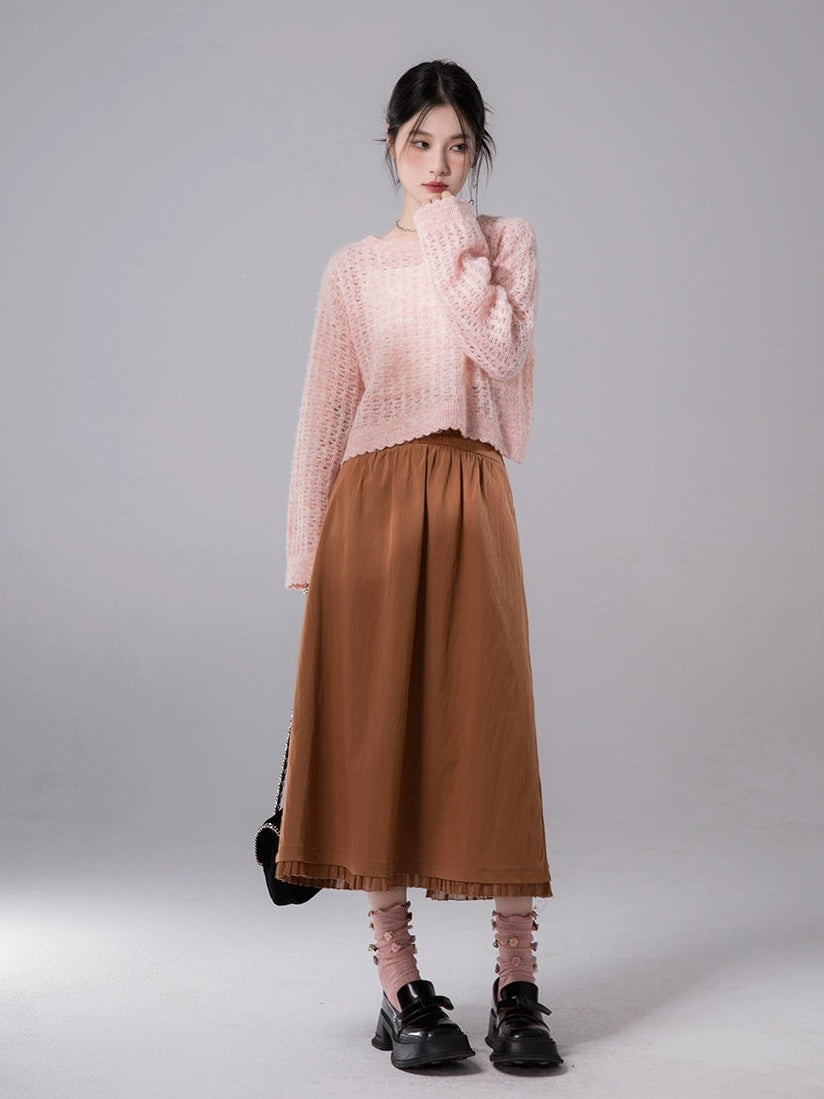 Hollow Frill Hem Pullover Sweater