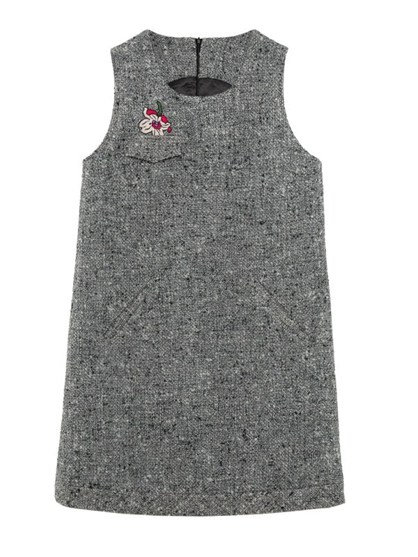 Cherry Blossom Embroidered Tweed Vest Dress