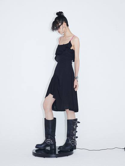 Asymmetric Ruffled Suspender Dress